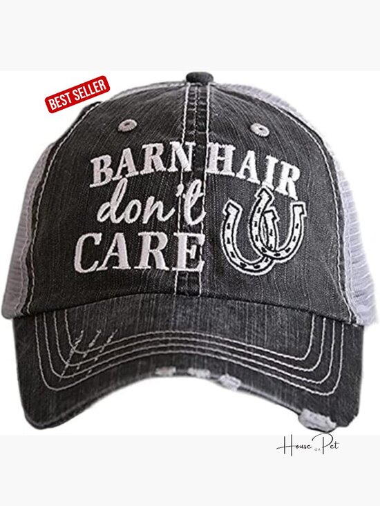 Barn Hair Don\'t Care Baseball Cap - Embroidered Distressed Trucker Hat for